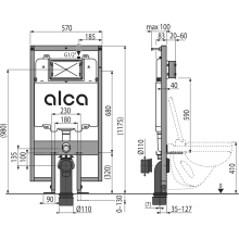 Alcadrain Vorwandinstallationssystem für Trockenbau (aus GK) AM1101/1200 SLIM