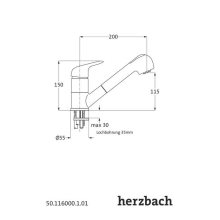 Herzbach KAPPA Spültisch-Einlochbatterie ausziehbar Chrom