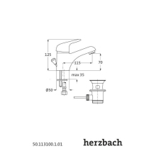 Herzbach KAPPA WT-Einlochbatterie mit Ablauf Chrom
