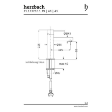 Herzbach DESIGN iX PVD WT-Einlochbatt. S-Size ohne Ablauf Copper Steel