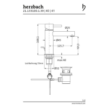 Herzbach DESIGN iX PVD WT-Einlochbatt. M-Size mit Ablauf Copper Steel