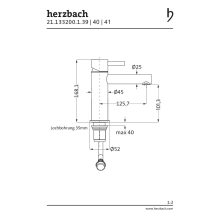 Herzbach DESIGN iX PVD WT-Einlochbatt. M-Size ohne Ablauf Copper Steel