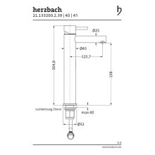 Herzbach DESIGN iX PVD WT-Einlochbatt. XL-Size Schaft ohne Ablauf Black Steel