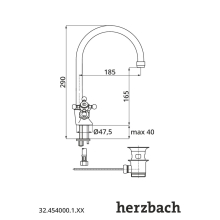 Herzbach ANAIS WT-Einlochbatterie schwenkbar mit Ablauf Chrom