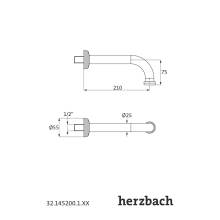 Herzbach ANAIS Wandauslauf 210mm rund gewinkelt Chrom