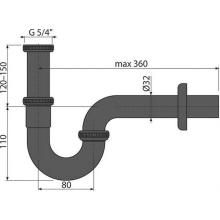 alcadrain Röhrengeruchverschluss „U“ für die Waschbecken DN32 mit einer Überwurfmutter 5/4", Schwarz-Matt