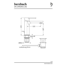 Herzbach MARE WT-Einlochbatterie M-Size mit Ablauf Chrom