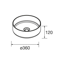 Aufsatzwaschtisch KANDY ohne Siphon und ohne Abfluss PORZELLAN WEIß Ø 360 x 120 mm