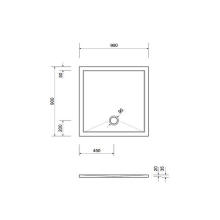 Schröder Viereck Duschwanne Deepstone E 90x90x2 cm weiß, Mineralguss