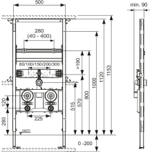 TECEprofil Waschtischmodul Bauhöhe 1120 mm inkl. 2 Montageblöcke f. Wasserzähler