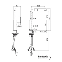 Herzbach LIVING Spültisch-Einlochbatterie Griff seitlich ausziehbar Edelstahl