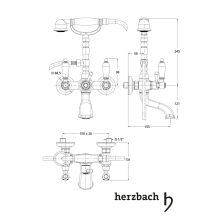 Herzbach ANAIS CLASSIC Wannenbatterie Aufputz Stilgriffe Chrom