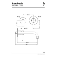 Herzbach DEEP BLACK Waschtisch-Wandbatterie Farbset 210mm Schwarz matt