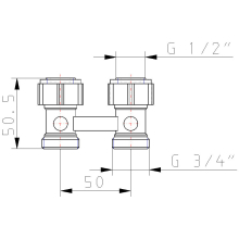 Zweirohrhahnblock Absperrverschr 1/2 AG x 3/4 AG Durchgangsform