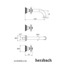 Herzbach ANAIS CLASSIC Waschtisch-Brückenbatterie Farbset Kreuzgriffe 210mm Chrom