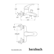Herzbach LARGO Wannenbatterie Aufputz Chrom