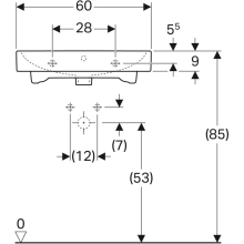 Geberit Waschtisch iCon mit Hahnloch, mit ÜL 600x485mm weiß