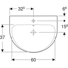 Geberit Waschtisch Renova mit HL mittig, mit ÜL 650x500mm weiß