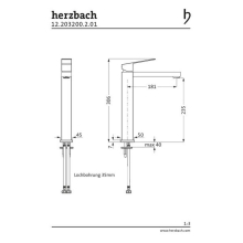Herzbach NEO CASTELL WT-Einlochbatterie XL-Size Schaft ohne Ablauf Chrom