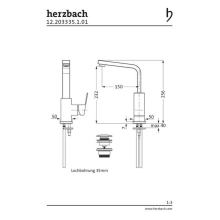 Herzbach NEO CASTELL WT-Einlochbatterie L-Size Griff seitl. mit Ablauf Chrom