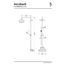 Herzbach LIVING SPA Duschsäule RB 200mm eckig Stabhandbrause Chrom