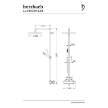 Herzbach LIVING SPA Duschsäule RB 300mm eckig Stabhandbrause Chrom