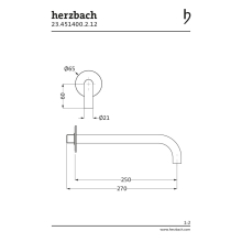 Herzbach DEEP BLACK Wandauslauf 240mm rund gewinkelt Schwarz matt