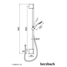 Herzbach LIVING SPA Wandstangenset Slide M 900mm Handbrause 100mm Multi Chrom