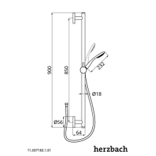 Herzbach LIVING SPA Wandstangenset rund 900mm Handbrause 100mm Chrom