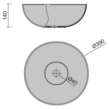 Aufsatzwaschtisch BULKAN ohne Siphon und Clickerabfluss SOLID SURFACE SCHWARZ Ø 400 x 140 mm