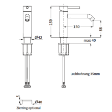 Herzbach DEEP GREY WT-Einlochbatterie M-Size 150mm ohne Ablauf Grau matt