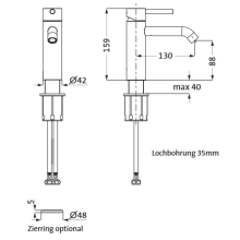 Herzbach DEEP WHITE WT-Einlochbatterie M-Size 130mm ohne Ablauf Weiß matt