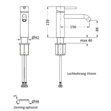 Herzbach DEEP WHITE WT-Einlochbatterie M-Size 150mm ohne Ablauf Weiß matt