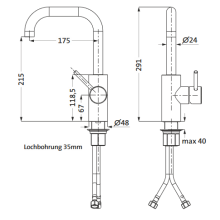 Herzbach DEEP WHITE WT-Einlochbatterie L-Size Griff seitl. ohne Ablauf Weiß matt