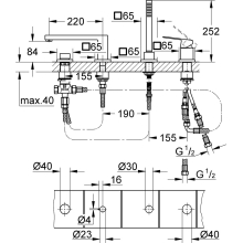 Grohe Einhandmischer Wanne Eurocube 4-Loch-WRM m Ausl u Stabhandbr. chrom
