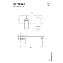 Herzbach CEO Waschtisch-Wandbatterie Farbset 210mm 2 Blenden Chrom