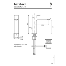 Herzbach CEO BLACK WT-Einlochbatterie M-Size mit Ablauf Schwarz matt