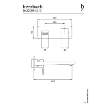 Herzbach CEO BLACK Waschtisch-Wandbatterie Farbset 210mm 1 Blende Schwarz matt