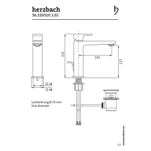 Herzbach CEO iX-finish WT-Einlochbatterie M-Size mit Ablauf Edelstahlfinish
