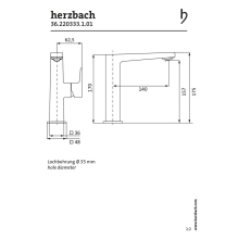Herzbach CEO WT-Einlochbatterie L-Size Griff seitl. ohne Ablauf Chrom