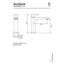 Herzbach CEO iX-finish WT-Einlochbatterie M-Size ohne Ablauf Edelstahlfinish
