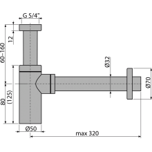 AlcaDrain Design Siphon 1 1/4" rund, Ganzmetall Messing verchromt