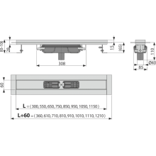 Alcadrain APZ1106 Professional Low Duschrinne mit Rand für den vollen Rost, Abfluss senkrecht