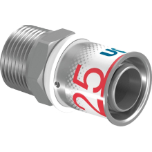 Uponor Übergangsnippel S-Press PLUS aus Messing, verzinnt 25mmx3/4 AG