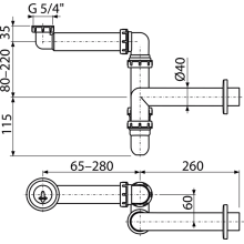 Alcadrain A434 Raumsparsiphon für die Waschbecken mit einer Überwurfmutter 5/4"
