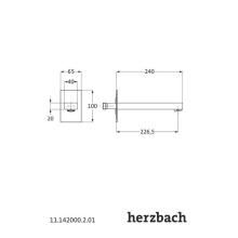Herzbach NEO CASTELL Wandauslauf 240mm eckig gerade Chrom