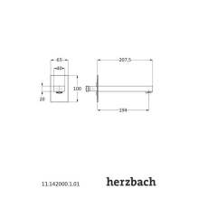 Herzbach NEO CASTELL Wandauslauf 207mm eckig gerade Chrom