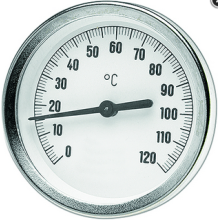Watts Bimetall-Zeigerthermometer axial 0-120 GradC OR d= 100mm, Tauchhülse 75mm