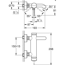 Grohe Wannen-Hebelmischer Essence NEU Wandmontage, eigensicher verchromt