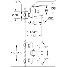 Grohe Einhandmischer Wanne Eurosmart C Wandmontage verchromt